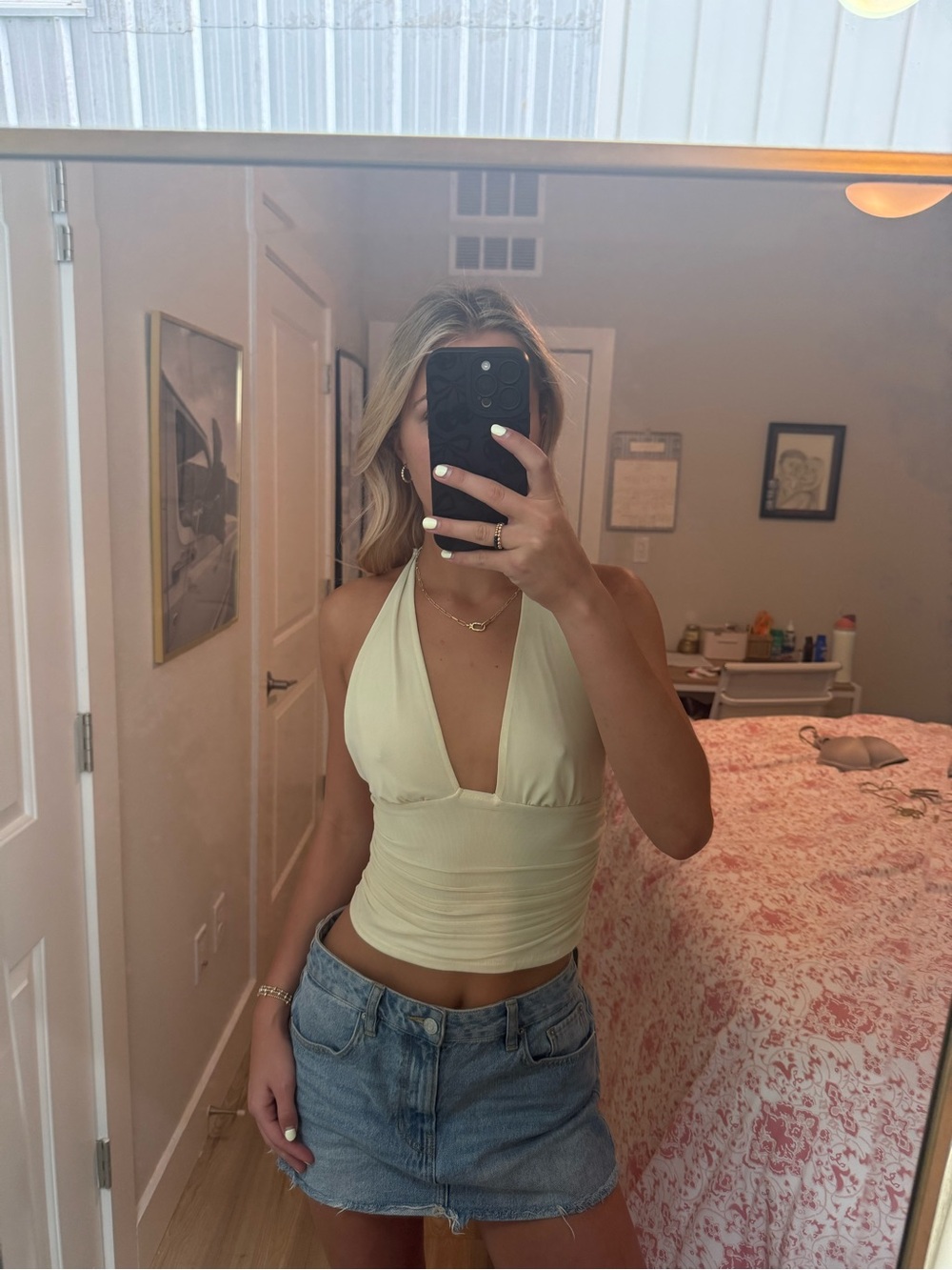 Free People Pale Yellow Halter Crop Top
